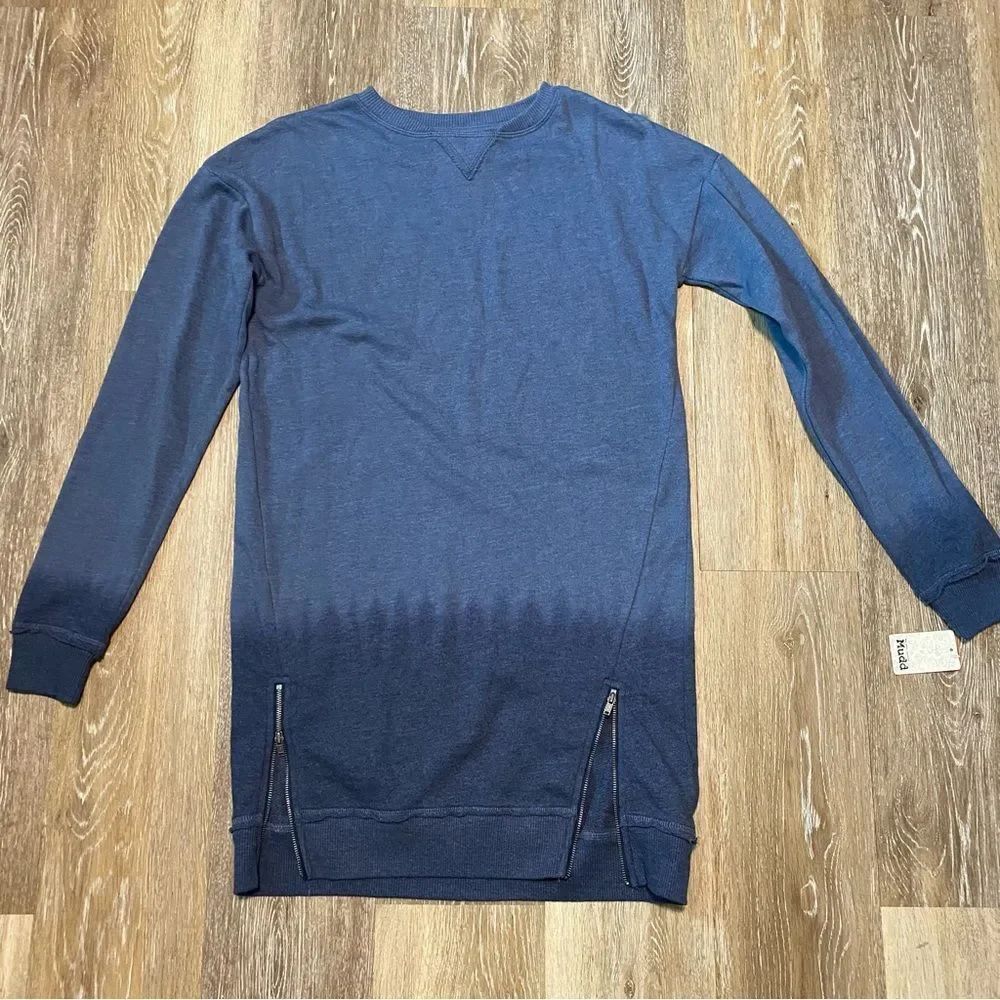 Mudd Luxe Sweatshirt blue tie dye crewneck long sleeve cozy tunic shirt XS NWT